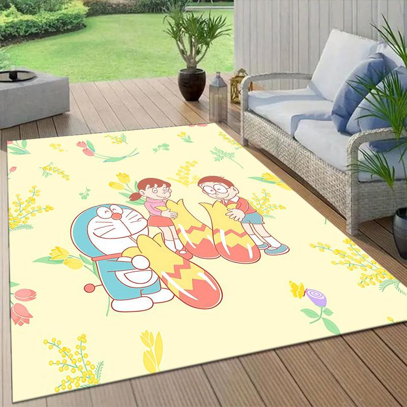 Doraemon2 Flannel Pattern Square Carpet,Area Rug,Carpet Rug for Living Room Bedroom Sofa Playroom Decor,Non-slip Floor Mat