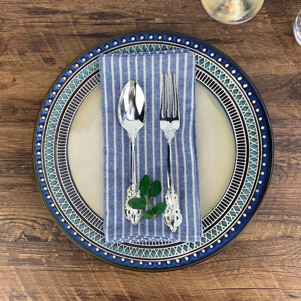 Plain Striped Linen Cotton Blended Dinner Cloth Napkins Reusable Tea Towels 1pc  (40 X 30 Cm) for Events & Home Washable