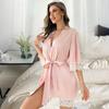Plussstørrelse Dame Sexy Blonder Sateng Morgenkåpe Kort Nattøy med Knytebelte Badekåpe Lett Kjølende Loungewear
