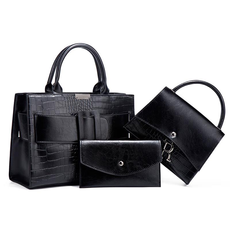 Fashion Crocodile Pattern Handbag Set with Square Buckle