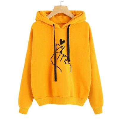 2021 autumn and winter new large-size women's clothing European and American loose casual printing than heart printing hooded women's sweater trend