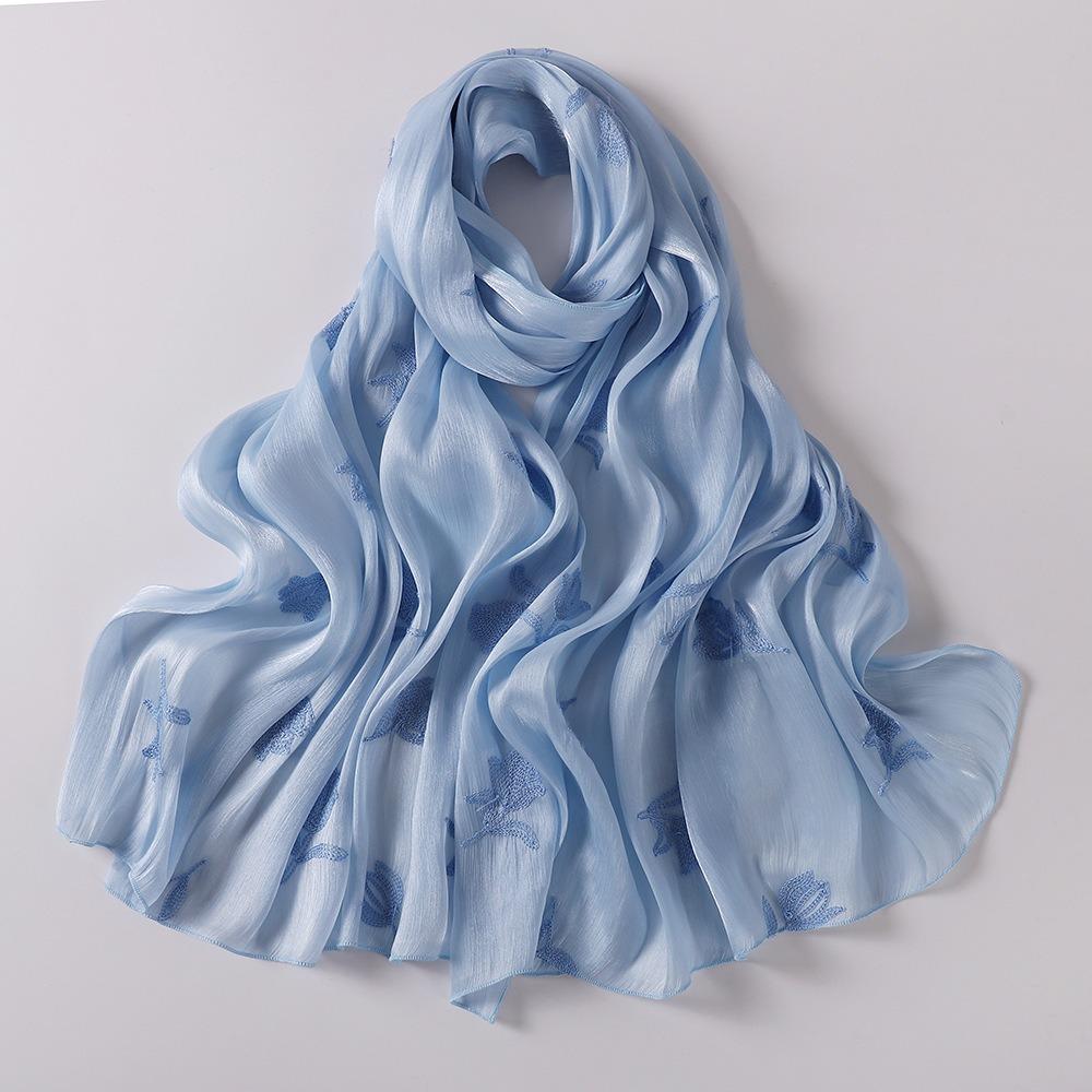 Glitter Floral Embroidery Hijab 70*175CM Crinkle Plain Scarves Fashion Islamic Head Wrap  For Women