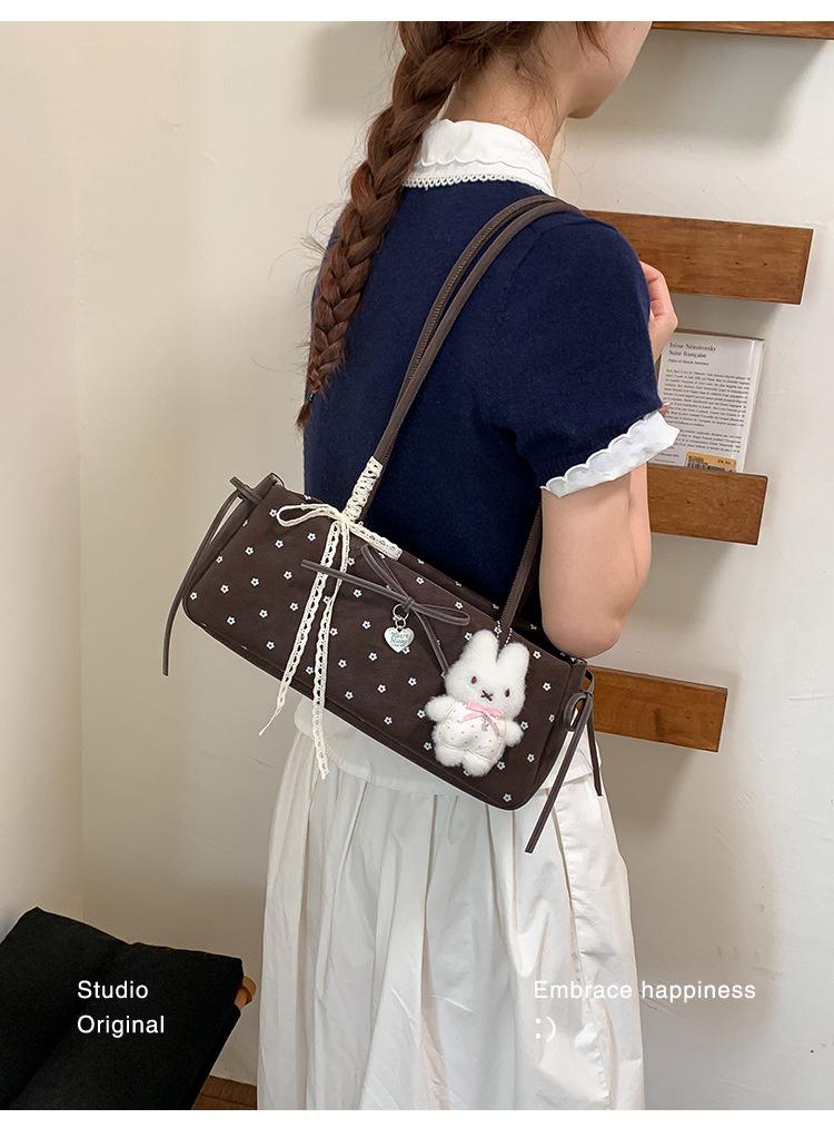Korean Chic Bow Polka Dot Baguette Bag - Stylish Women's Shoulder & Handheld Bag