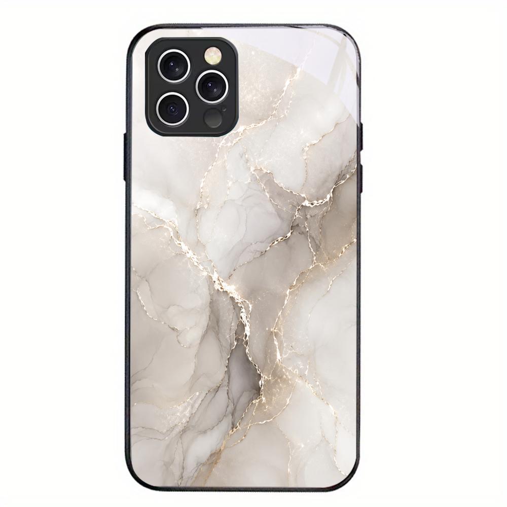 Marble Fluid Texture Glass Phone Case For iPhone 16 15 14 13 12 Pro Max Soft Silicone Anti Fingerprint Hard Protective Cover