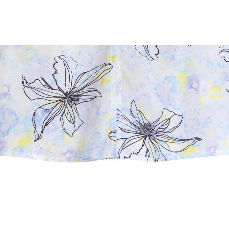 Female Spring/Summer New Korean Chiffon Shirt Top Fashion 3/4 Sleeve Printed Lace Up Bottoming Blouse S-4XL