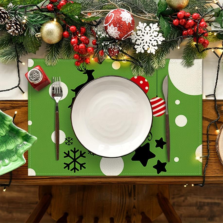 4-Pack Christmas Placemats with Deer, Pine Cone, and Snowflake Design, 12x18 Inch Square Polyester Table Mats, Machine Washabl