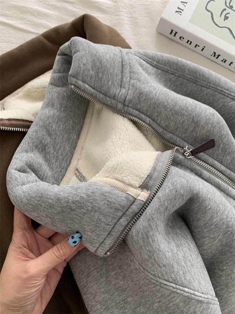Warm Lamb Wool-Style Zipper Jacket: Autumn/Winter Casual Stand-Up Collar Sweatshirt