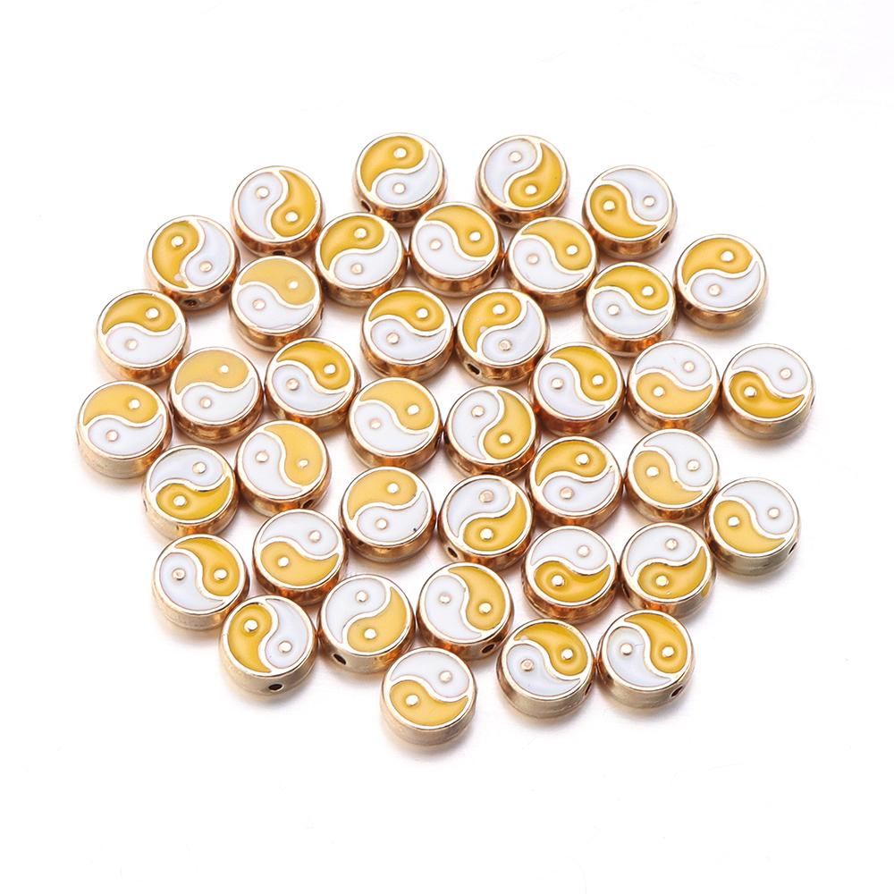 10pcs Double Sides Oil Drip Yinyang Beads for Jewelry Making Round Tai Ji Enamel Beads DIY Bracelet Necklace Loose Spacer Bead