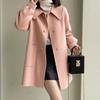 2025 Autumn/Winter Women's Mid-Length Slimming Woolen Coat with Heart Buckle and Peter Pan Collar