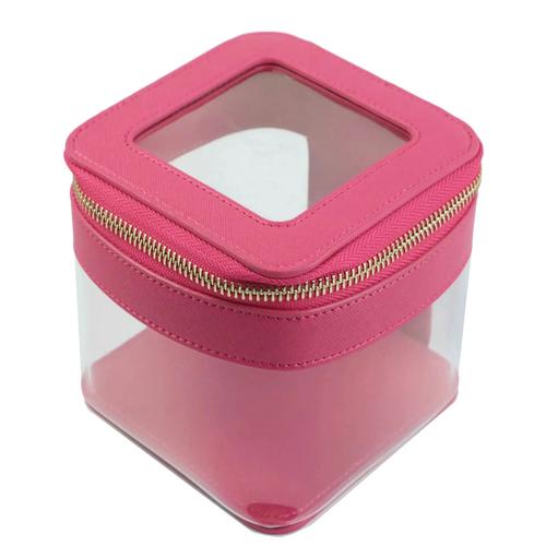 Clear PVC Travel Makeup Bag, Large Capacity Waterproof Toiletry Organizer Portable Cosmetic Storage Pouch rose red