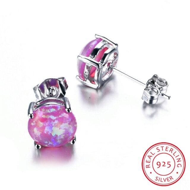 Dámské roztomilé růžové bílé modré náušnice s pecičkami z ohnivého opálu ze stříbra 925 pro ženy minimalistické malé kulaté kamínkové náušnice