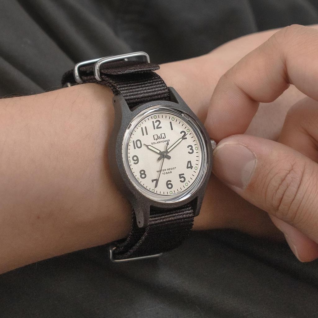 Citizen Analog Solar 10 ATM Water Nylon Q&Q Men's Watch, Resistant, Strap, Brown, E05A-005VK