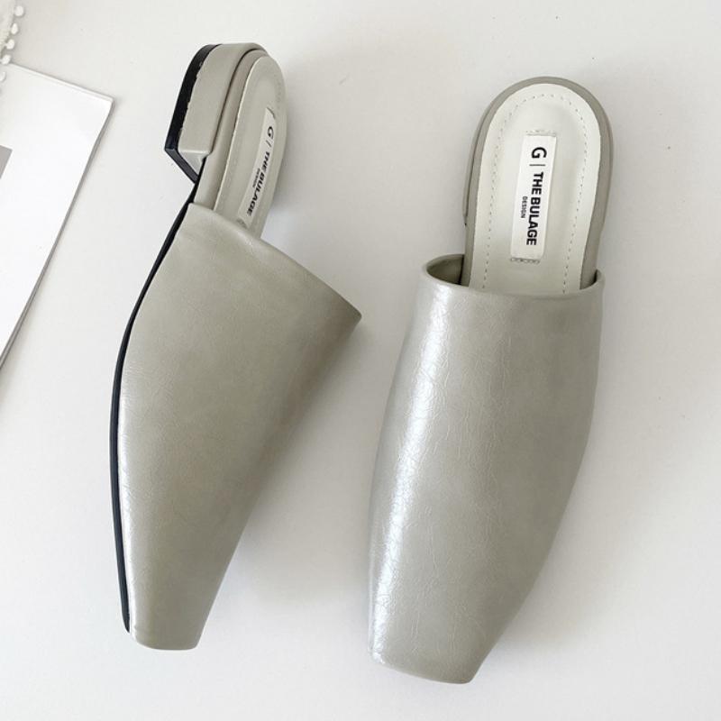 Simple Solid Color Square Toe Ladies Slippers Fashion Soft Bottom Beach Sandals  Summer Sexy Backless Non-slip Mule Female