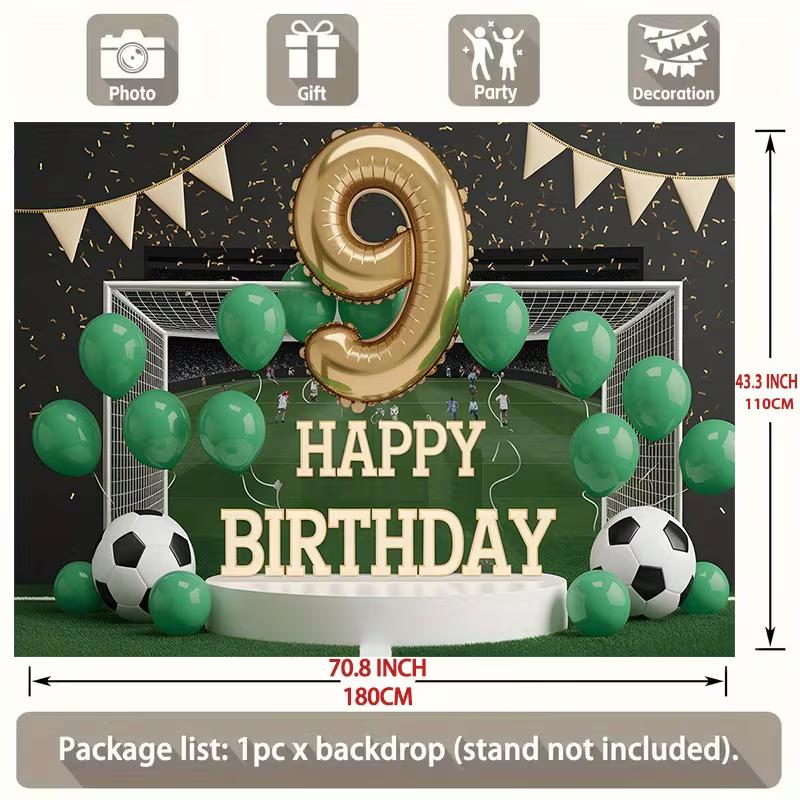 

2D Soccer 9th Birthday Backdrop, Football Field Party Background for Boys 47.2x31.5inch/120*80cm