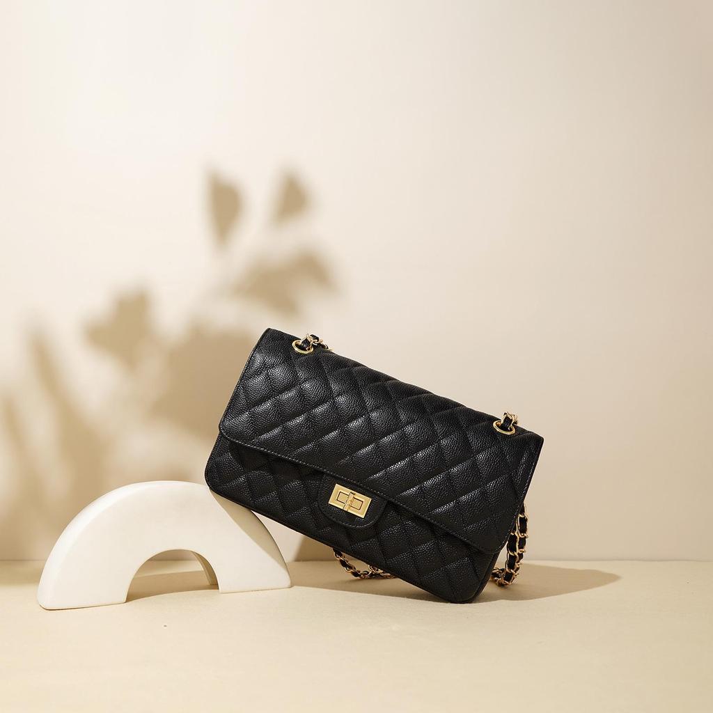 Genuine Leather Quilted Chain Crossbody Bag - Elegant Small Square Shoulder Bag