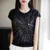 Women's Summer Bamboo Linen Beaded Crew Neck T-Shirt
