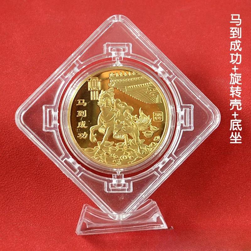 Gedenkmedaille zum Jahr des Pferdes, Tierkreiszeichen Pferd, Souvenir, massive Münze, Heimdekoration, quadratische, drehbare Acryl-Ornamente, Geschenk