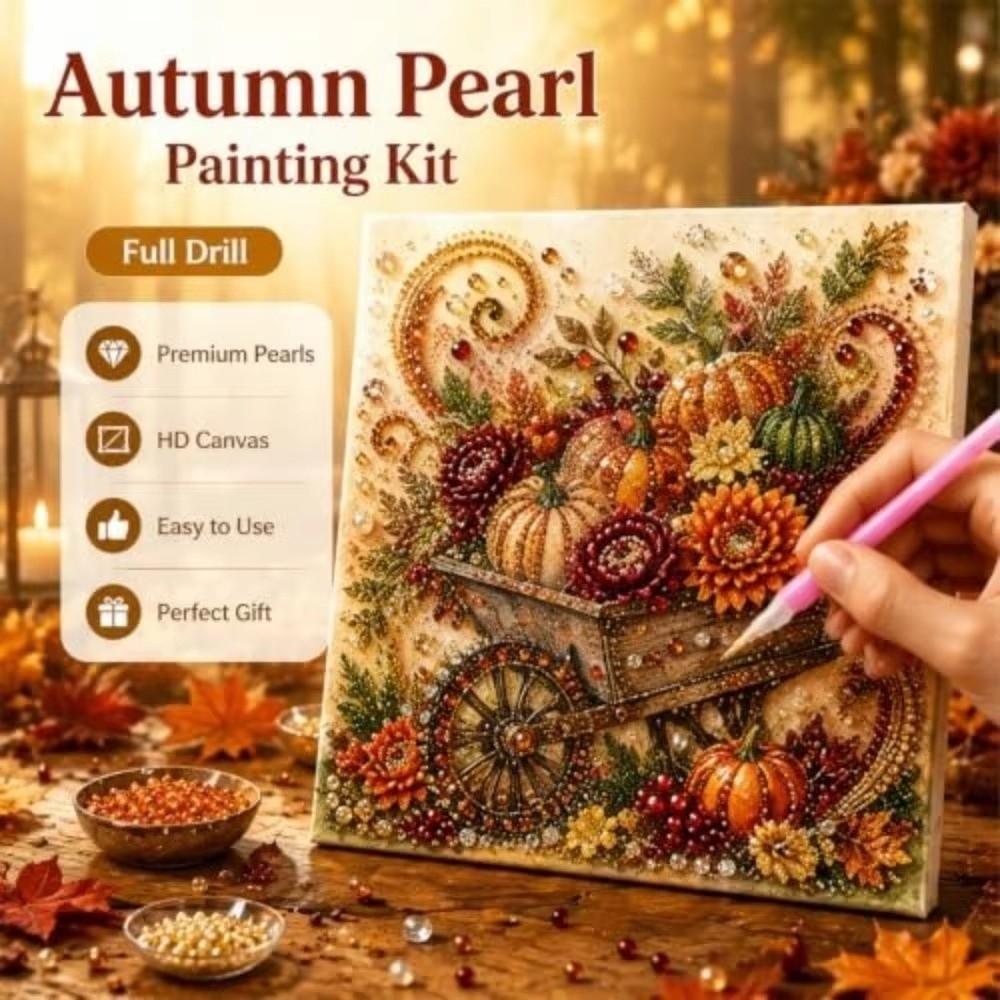 Fall Theme Pearl Painting Kit Sparkling  Beaded Canvas Art 5D Gem Art Craft Kit  For Adults
