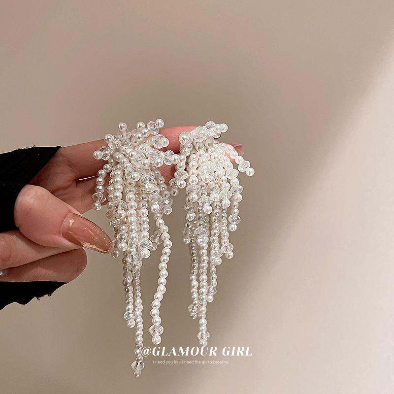 Silver Needle Artificial Pearl Flower Earrings Exaggerated Design Earrings Baroque Earrings