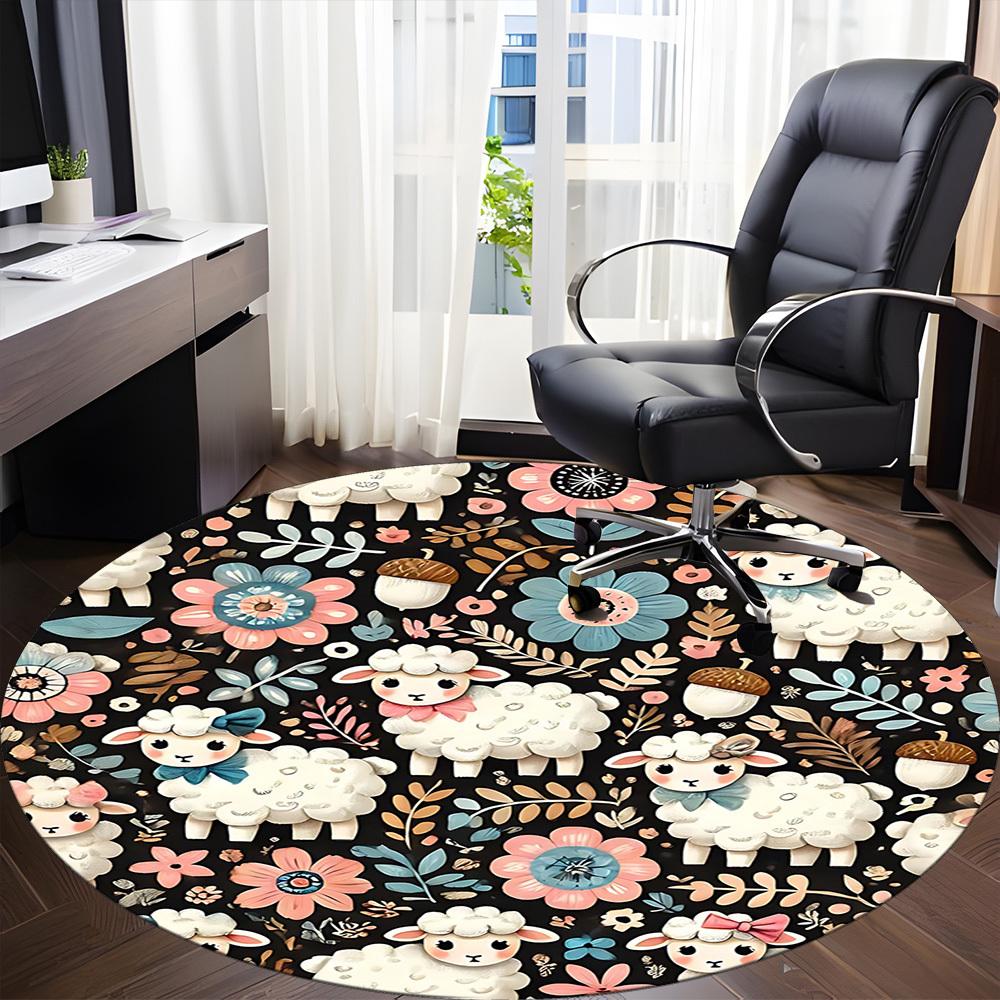 1PC Sheep Floral Office Round Area Rug, Mat Suitable For Office, Under Office Chairs Bedroom Living Room Home Decor, Room Deco