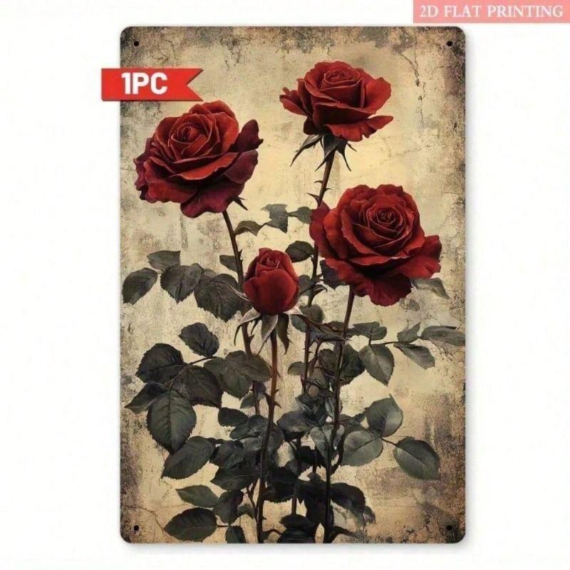 Vintage Rose Metal Wall Art Poster, Living Room Decor