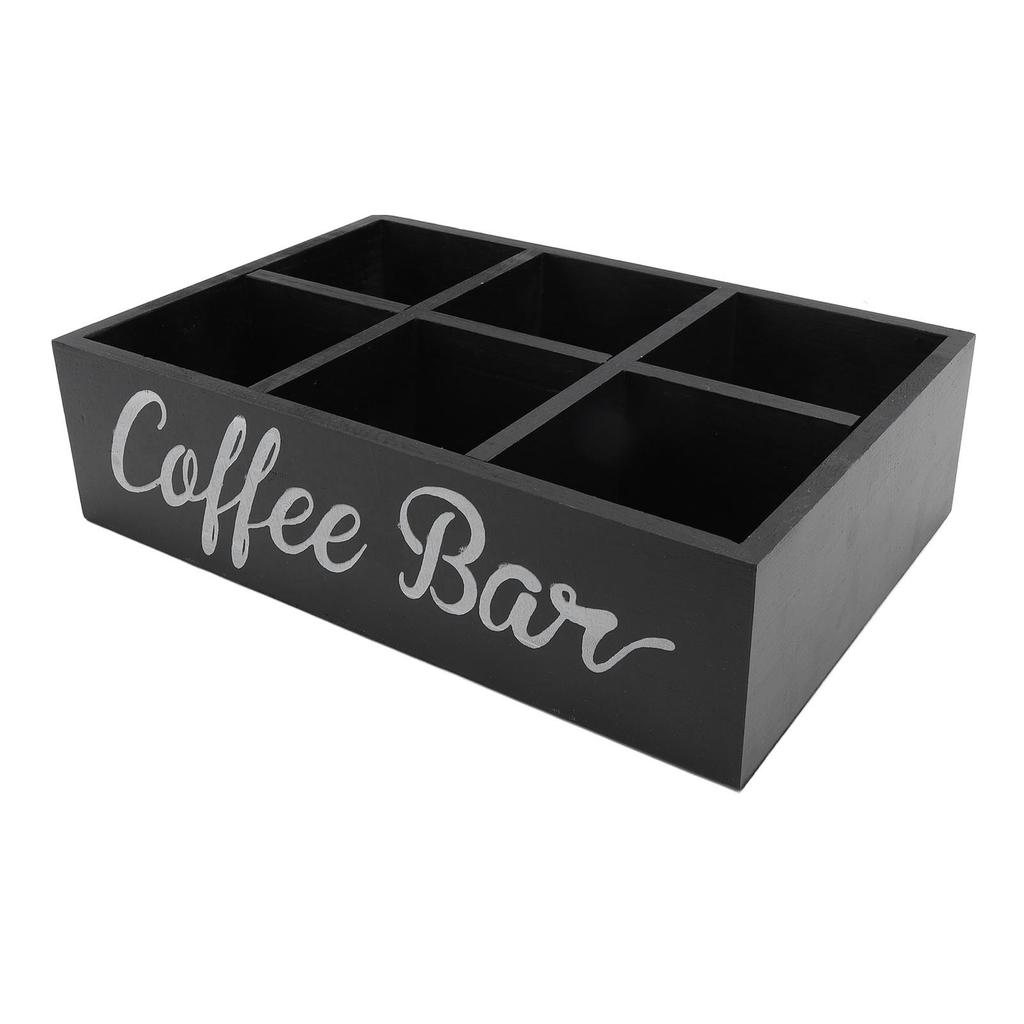 Coffee Station Organizer with Divider Wooden Coffee Bar Accessories Storage Box Tea Bags Coffee Pods Holder for