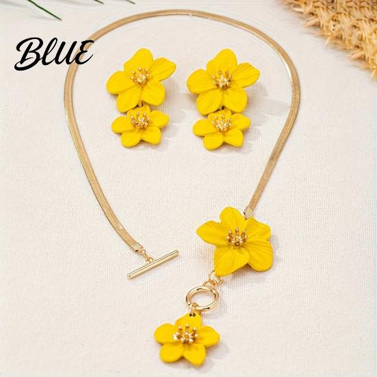 Alloy Floral Necklace Flower Jewelry Set for Women Pendant Dangle