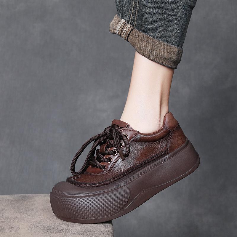 Fashion 4cm Cow Suede Genuine Leather Women Mary Jane Round Toe Flats Comfy Shoes Elthnic Retro Loafer Spring Platform Wedge Rubber