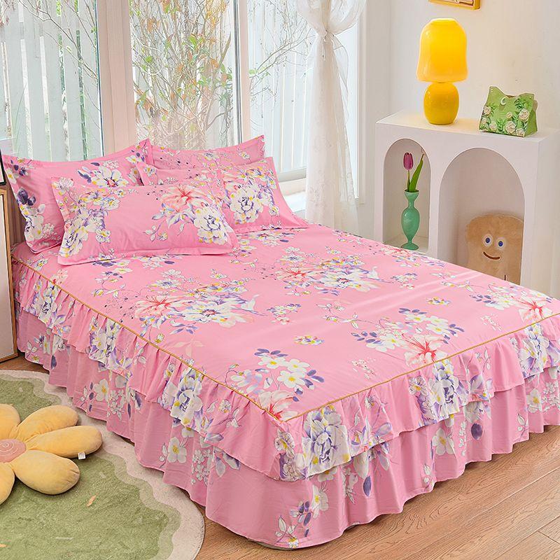 Bed Skirt Cotton Bedspread Set Embroidery Bed Dress Pillow Cases 3 Pieces/Set For King/Queen Double 1.5/1.8/2M Sheet Cover
