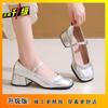 New summer thick heel high heels silver Mary Jane women's shoes with skirt temperament single shoes small leather shoes