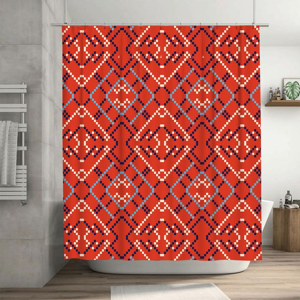 Red White Bath Curtain Printed Shower Decor Waterproof Home Decoration TPU Fabric Shower Curtains for Bathtub Bathroom Decoratio