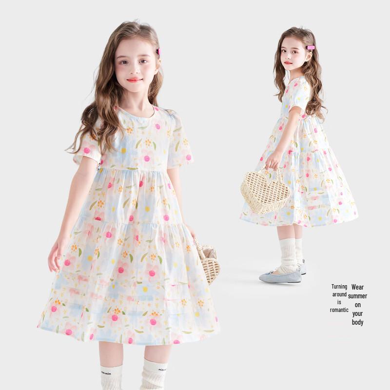 TuTu Little Elephant Girls' 100% Cotton Floral Princess Dress