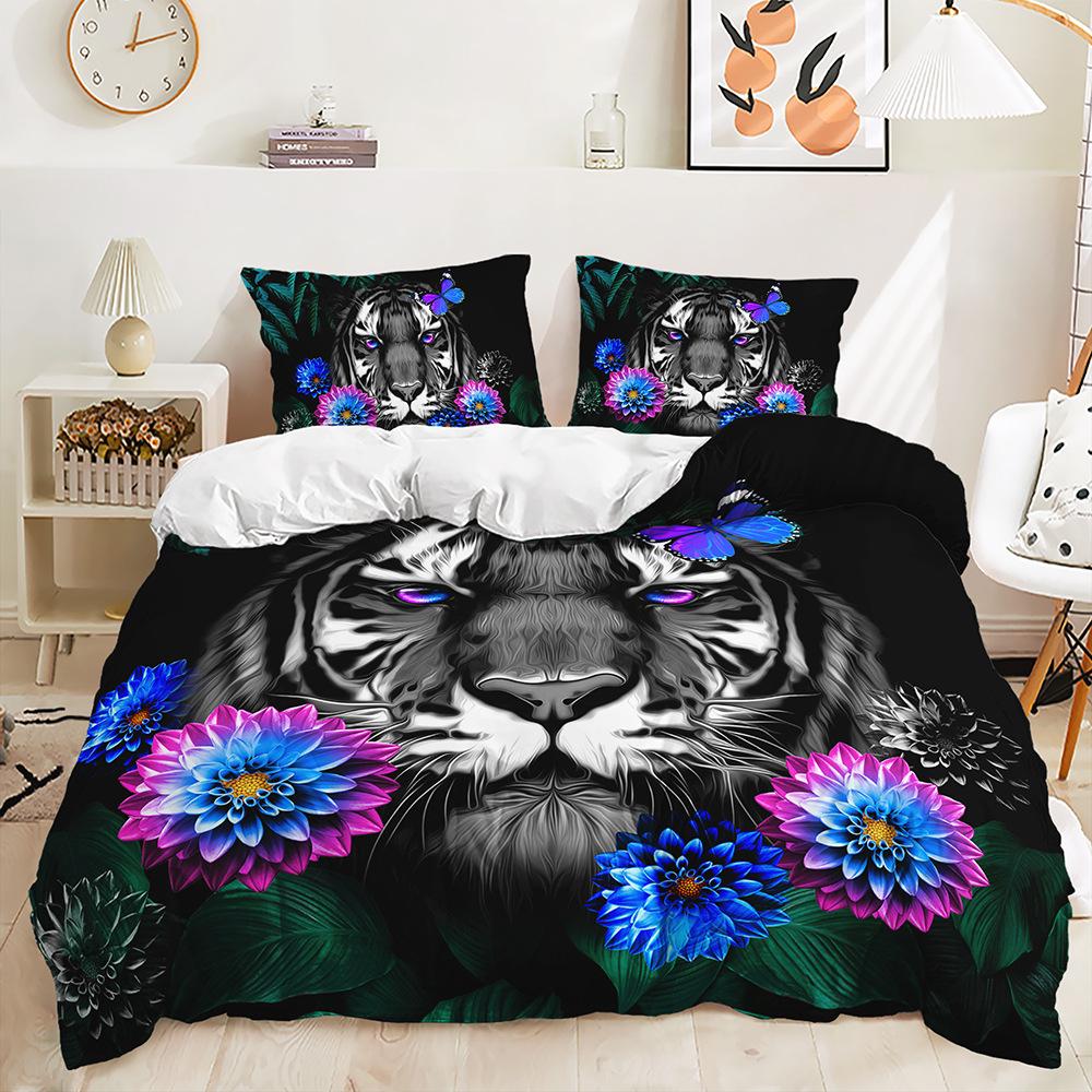 3D Digital Printing Bed Three-Piece Animal Beast Flower Dark Wind Quilt Kit