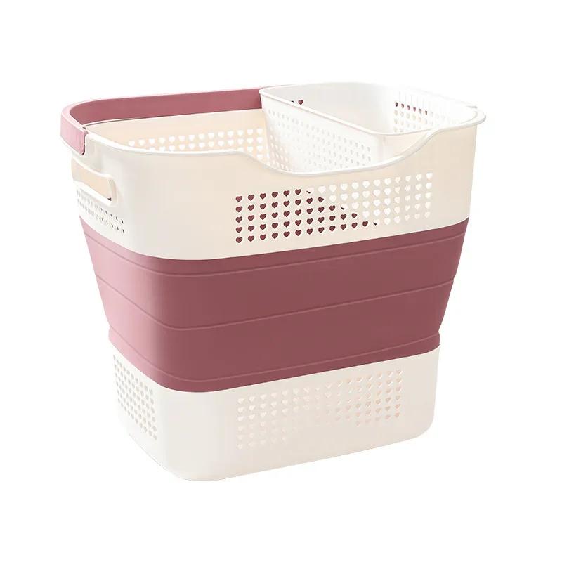 Folding Dirty Clothes Basket Plastic Material Clothing Basket Hollow Out Laundry Box with A Handle High-capacity Clothes Baskets