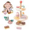 Tea Party Set Dessert Stand Playset ,Wooden Toys Pretend Play Food Kitchen Accessories for Toddler Tea Set Birthday Gift