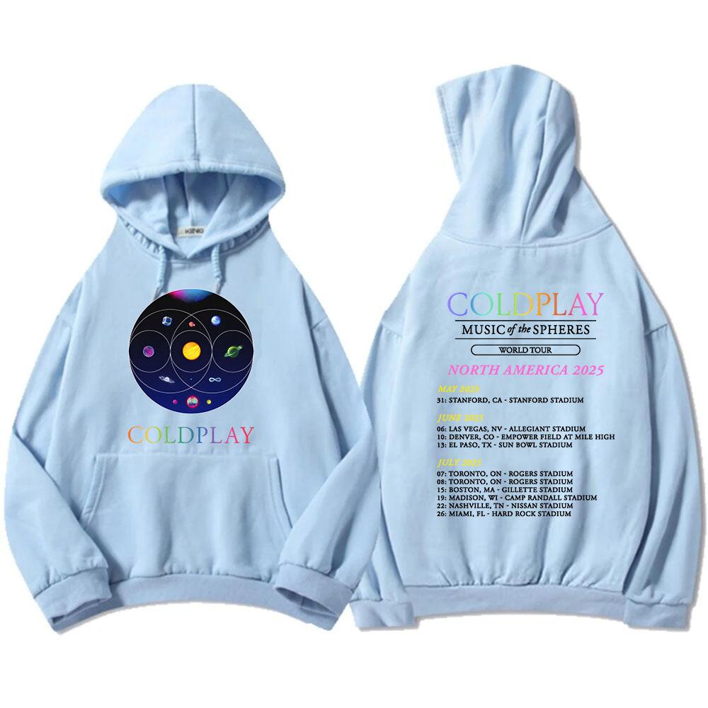 Band Cold-play Music of The Spheres World Tour 2025 Hettegensere Langermet Herre/Dame Sweatshirts Trykk Hettegenser