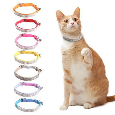 Rhinestone Bell Faux Leather Small Medium Puppy Cat Collar Necklace Pet Accessories