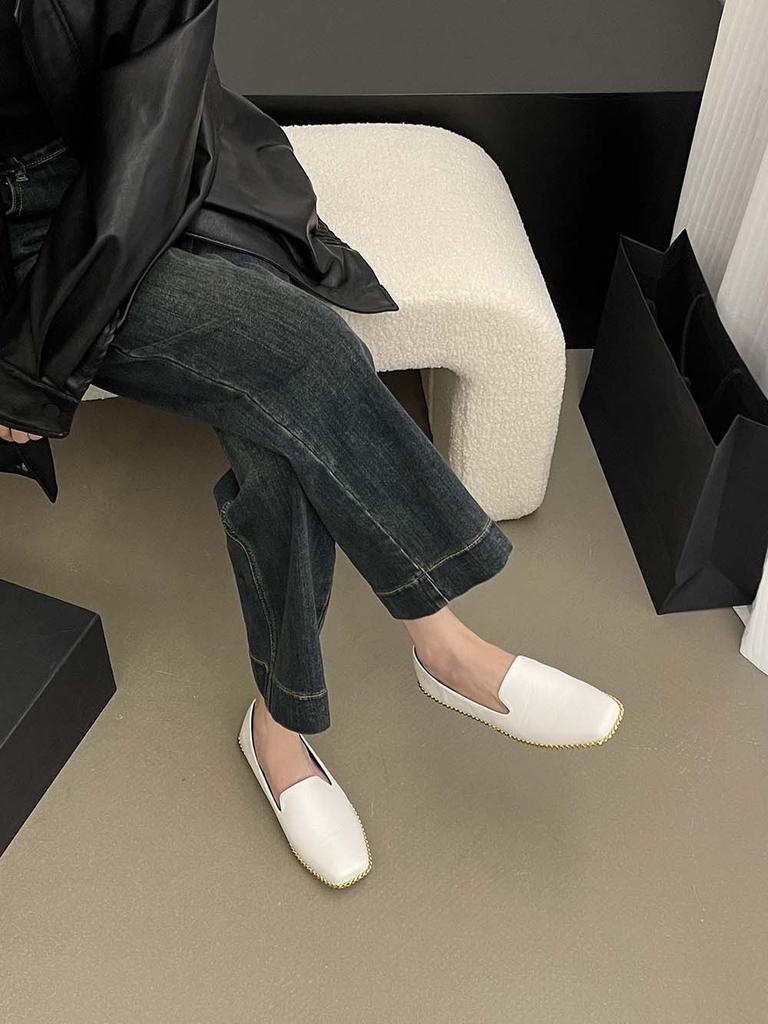 fashion Round Toe Women Loafers Solid Color Dress Shoes Flat Low Heeled 2024 New Arrivals Fashion Dress Shoes Woman Size 35-39 Metal