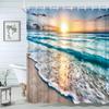Starfish Beach Bath Shower Curtain Shells Rustic Wooden Planks Palm Trees Natural Landscape Printed Bath Curtains Bathroom Decor