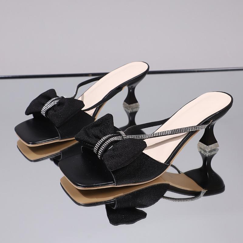 Fashion Elegant Ladies Crystal Strap High Heels Sandals Women Summer 2025 Pink Bowtie Party Wedding Shoes Woman Size43 Gladiator Shoes