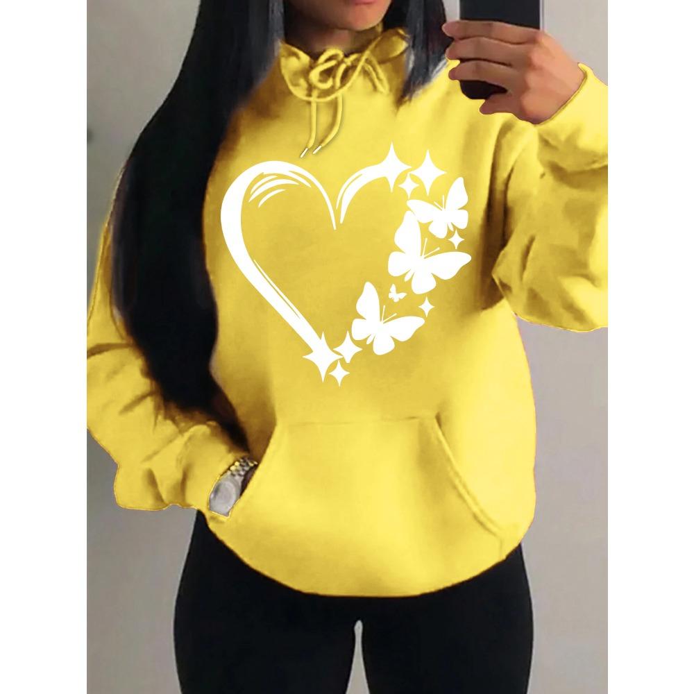 Combination Of Love And Butterfly  Pattern Hoody Women Hip Hop Street Hoodies Trendy Pocket Clothes Vintage Multicolor Hoodie