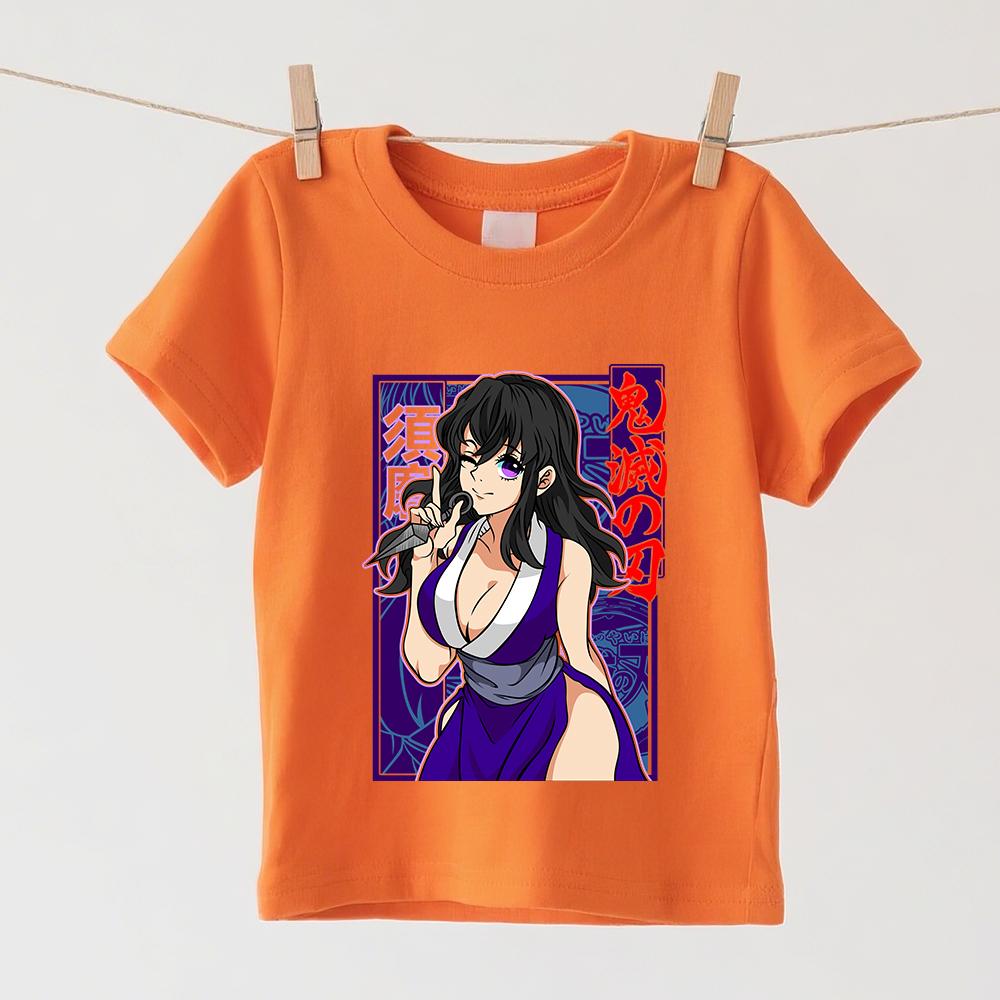 Demon Slayer Suma Anime Print Boys Girls Short Sleeve Cotton T Shirts Soft Comfy Casual Summer Tee Top Kids Clothes