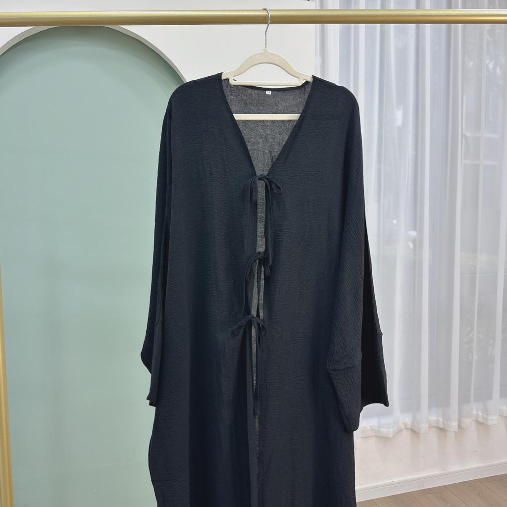 Ramadan Saudi Arabia Black Muslim Modest Cardigan for Women Open Abaya Dress