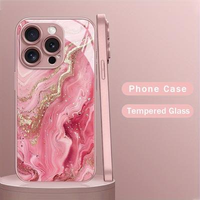 Roségold Marmor Metallisch Lackiert Gehärtetes Glas Harte Handyhülle Für iPhone 17 15 16 11 12 13 14 Pro Max Plus 16E 17Air Hülle