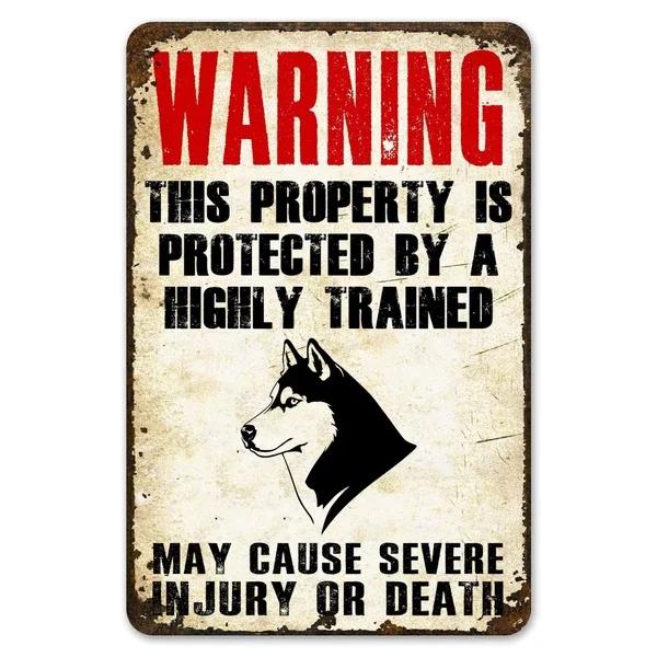 Warning This Property Is Protect By Labradoodle Dog Tin Sign Vintage Farm Decor Art Pet Lover Tin Metal Sign