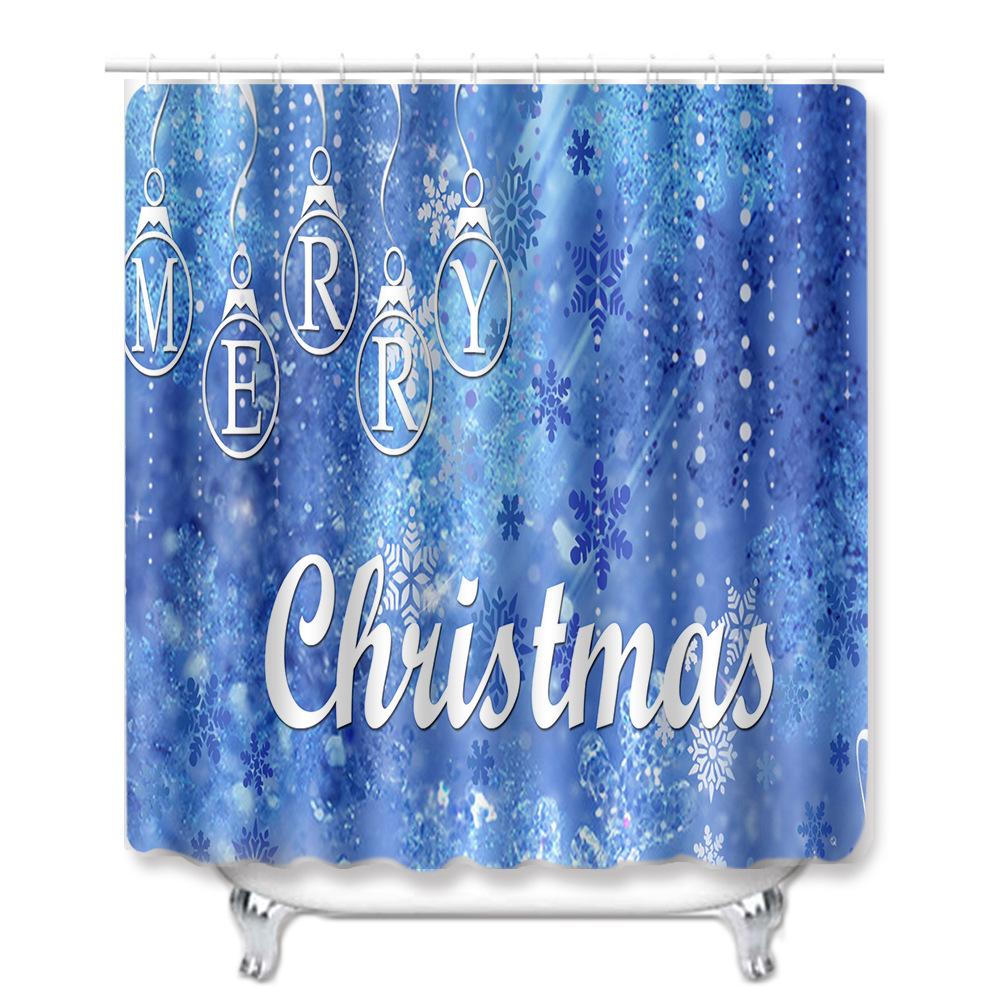 Christmas Home Shower Curtain Polyester Cloth Four-Piece Toilet Floor Mat Bathroom Non-Slip Door Mat Bedroom Carpet