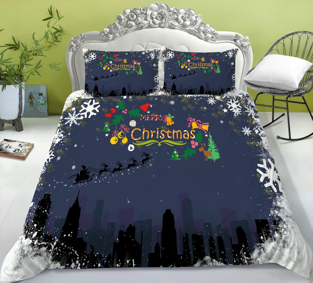 Christmas Gift Quilt Cover Pillowcase Two Or Three Piece Set Santa Claus Digital Printing Polyester Can Be