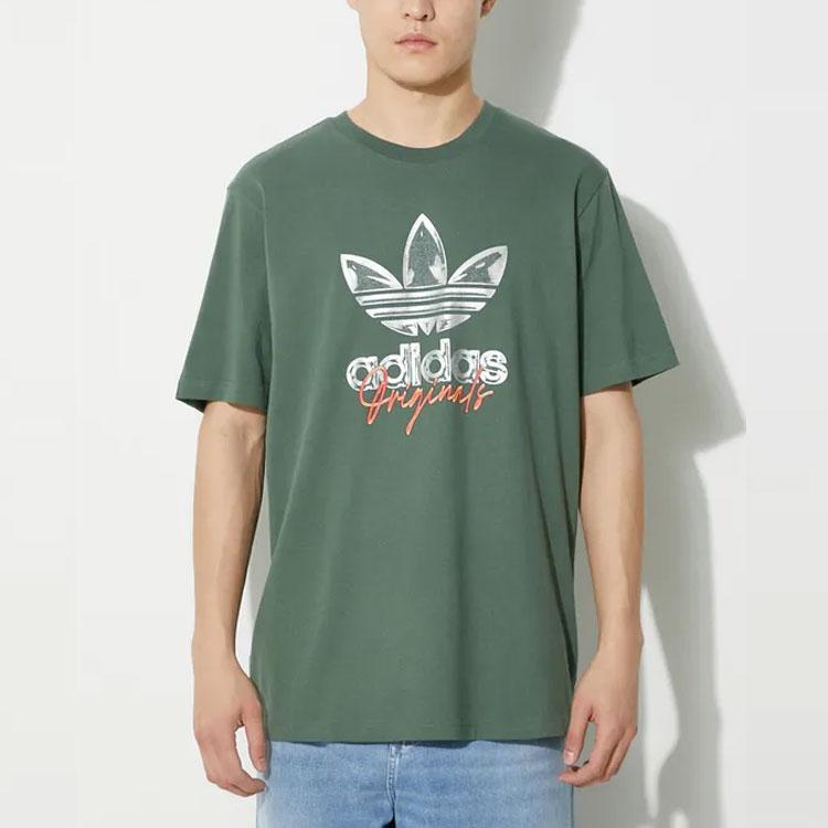 Adidas Originals Logo Print Crew Neck Pullover Straight Cut Short Sleeve T-Shirt Men Tops Green IS0228