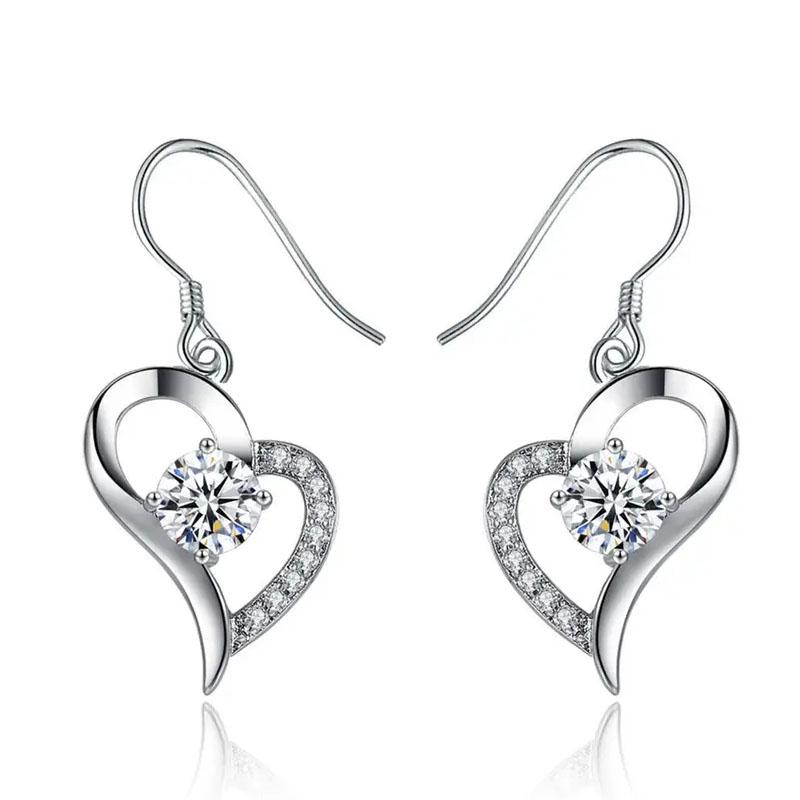 

Huitan Простые элегантные серьги-сердечки для женщин Роскошные серьги-подвески с кристаллами и кубическим цирконием, блестящие серьги в форме сердца, свадебные украшения