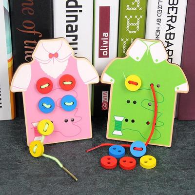 Montessori Beads Educational Toys Children Lacing Board Wooden Toddler Sew On Buttons